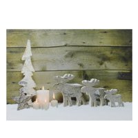 LED Lighted Country Rustic Reindeer and Candles Christmas Canvas Wall Art 12" x 15.75"