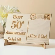 Happy Anniversary Personalized Wood Postcard