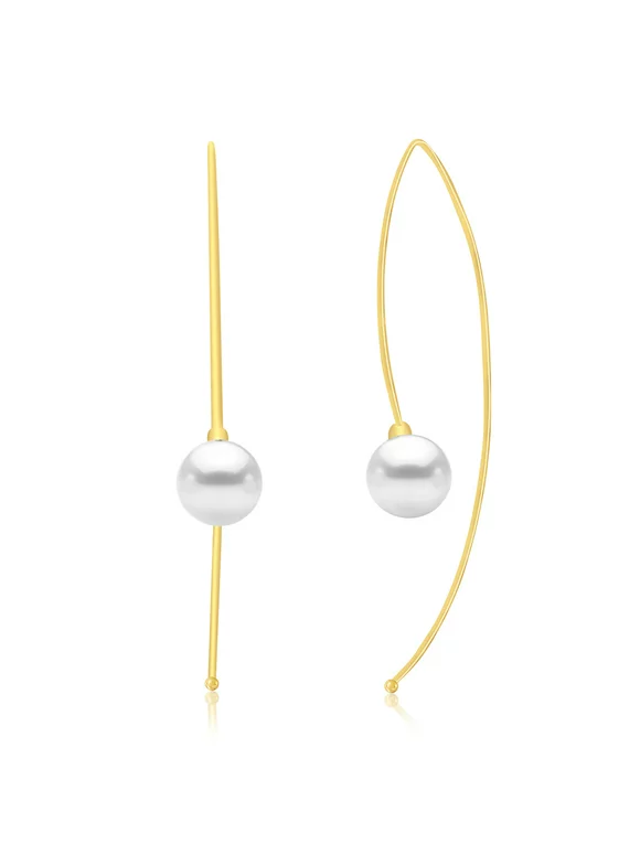 Willowbird Threader Pearl End Earrings in Yellow Gold Plated Brass for Women