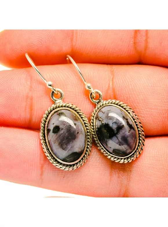 Gabbro Stone Earrings 1 1/4" (925 Sterling Silver)  - Handmade Boho Vintage Jewelry EARR420495
