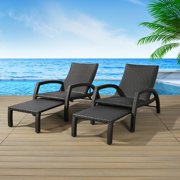 Ulax Furniture Outdoor Wicker Convertible Chaise Lounge Patio Woven Padded 2-Pack Aluminum Lounger Adjustable Chair with Quick Dry Foam