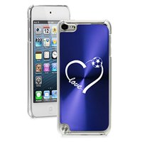 For Apple iPod Touch 5th / 6th Generation Hard Back Case Cover Love Heart Soccer (Blue)