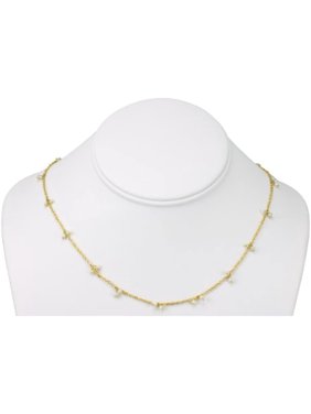 14k Gold Filled Freshwater Cultured Pearl Necklace White Pearls Spaced Goldtone Chain (3.0-3.5mm), 18"
