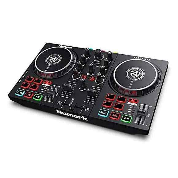 Numark Beginners Party Mix II - DJ Controller Set with Built-In Lights, Mixer for Serato Lite and Algoriddim Pro AI