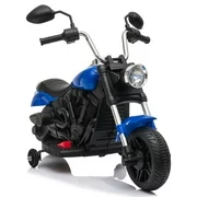 Kids Ride on Motorcycle, Blue 6V Battery Powered Motor Bike w/ Two Training Rear Wheels, LED Lights, MP3 Player, Anti-Slip Wheels, Pedal, Rechargeable Electric Ride On Toys for Boys Girls, L5861