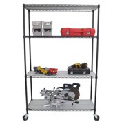 TRINITY 48"W x 18"D x 72"H 4-Shelf NSF Wire Shelving Unit With Wheels and Liners, Black