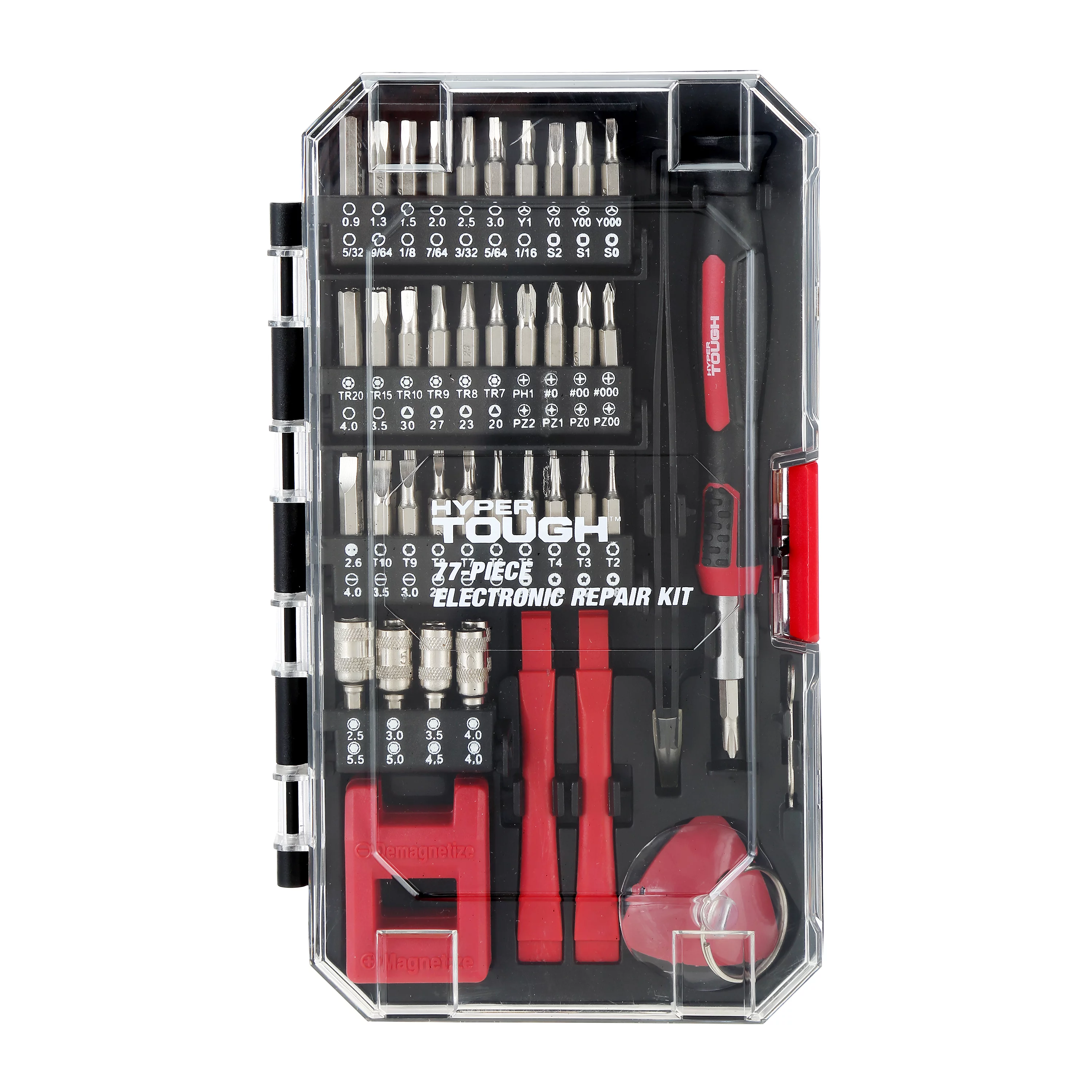 Hyper Tough Tech 77 Piece Repair Tool Kit Including Magnetic Screwdriver, Standard Size Bits and Carry Case