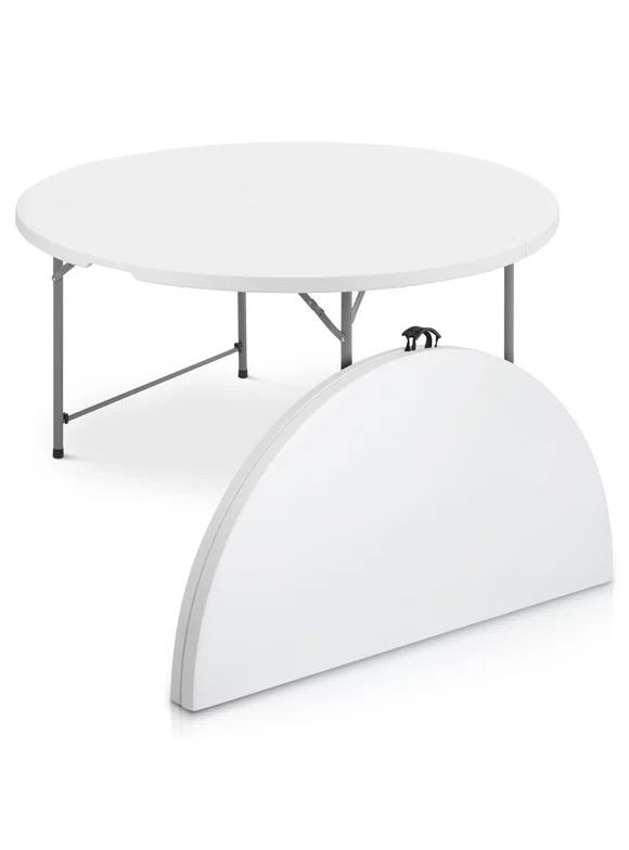 MoNiBloom 5Ft Bi-Fold Plastic Table, Foldable Round Indoor Outdoor Desk for Kitchen Party Wedding, White