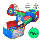 5pc Kids Ball Pit Tents and Tunnels, Toddler Jungle Gym Play Tent with Play Crawl Tunnel Toy, for Boys babies infants Children, w/ Basketball Hoop, Indoor & Outdoor Gift, Target Game w