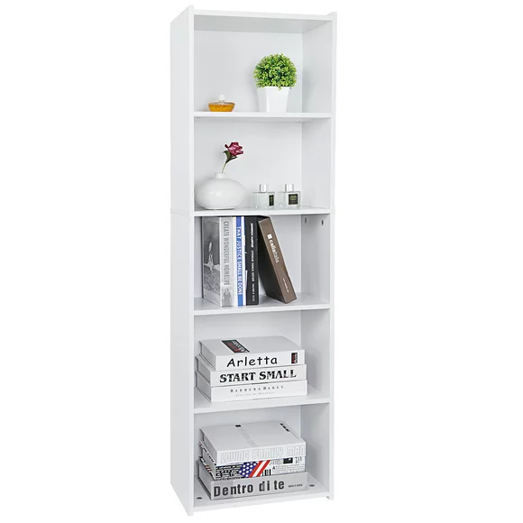 ZenSports 5-Shelves Narrow Bookcase, Open Shelf Modern Bookshelf Storage Organizer White