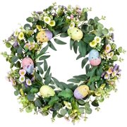 TOYSIE 18" Easter Egg Wreath, Spring Easter Wreath with Daisy Flowers Eucalyptus Leaves for Front Door Wall Window Holiday Decoration