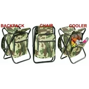 Camo Backpack Cooler and Stool - Collapsible Folding Camping Chair and Insulated Cooler Bag with Zippered Front Pocket for Hiking, Beach and More