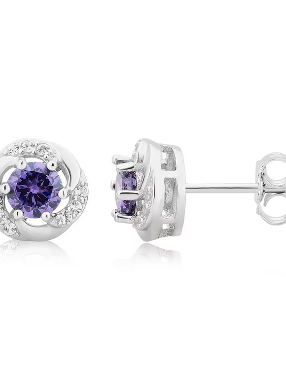 White Gold Finish Created Amethyst Solitaire Simulated Diamond Earrings 6MM