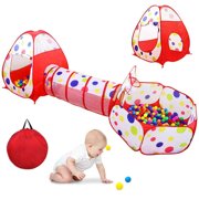 3pcs Kids Play Tents with Crawl Tunnel, Ball Pit Tents with Ball Hoop Indoor Outdoor, Durable Pop Up Playhouse Tent for Boys, Girls, Babies, Toddlers with carrying case, Pit Balls NOT Included