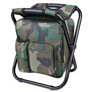 Fishing Backpack Chair, Portable Camping Stool, Foldable Solid Construction Camping Chair with Double Layer Oxford Fabric Cooler Bag for Fishing, Beach, Camping, House and Outing (Camouflage)