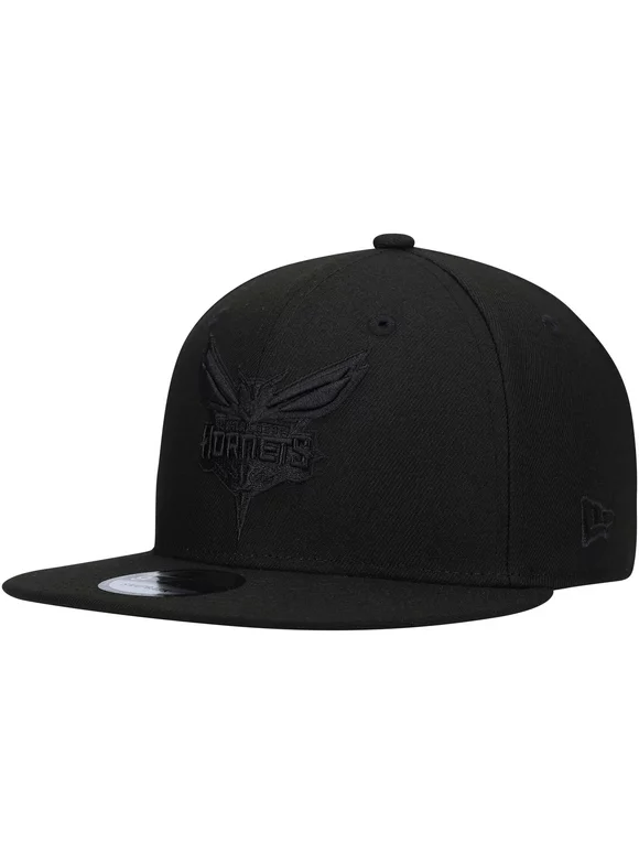 Men's New Era Charlotte Hornets Black On Black 9FIFTY Snapback Hat - OSFA