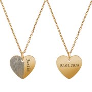 Personalized Half Heart Fingerprint Necklace Memorial Keepsake Stainless Steel Engraved Actual Thumb Print Jewelry Engraving with Gift Box [Gold]