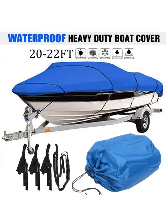Heavy Duty Boat Cover Blue Waterproof for 11-13ft/ 14-16ft/ 17-19ft/ 20-22ft Fishing Speedboat with Carrying Bag