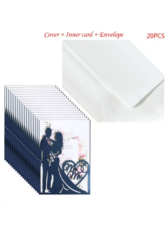 SUNRI 20pcs/set Laser Cut Mr & Mrs Wedding Invitations Card Invite Envelopes Kit Bridal Shower Engagement Party Supplies