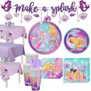 Party City Iridescent Barbie Mermaid Birthday Party Supplies for 24 Guests, Include Plates, Napkins, and Decorations