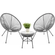 Best Choice Products 3-Piece All-Weather Patio Acapulco Bistro Furniture Set w/ Rope, Glass Top Table - Gray