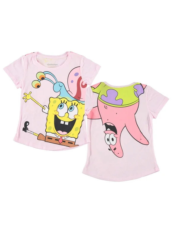 Spongebob Square Pants Girls Short Sleeve T-Shirt- Front and Back Print - Sizes 4-16