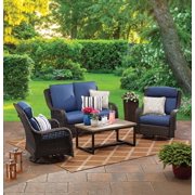 Better Homes & Gardens Ravenbrooke 4-Piece Patio Furniture Conversation Set, Wicker, with Swivel Chairs