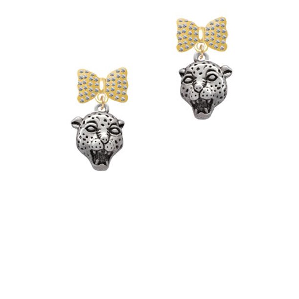 Small Jaguar - Mascot Gold Tone Bella Bow Crystal Earrings