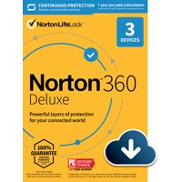 Norton 360 Deluxe, Antivirus, 3 Devices, 1 Year with Auto Renewal, PC/Mac/Mobile Download