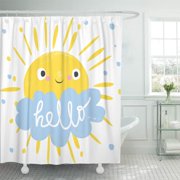 SUTTOM Blue Kid Cute Sun and Cloud Says Hello Yellow Shower Curtain 66x72 inch