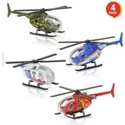 Gold Toy Die Cast Helicopters - Pack of 4 - Police, Fire Engine, EMS, and Military Die Cast Toy Choppers with Spinning Propellers, Birthday Party Favors for Boys and Girls
