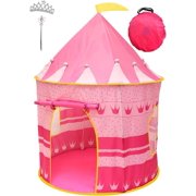 Kiddey Princess Castle Kids Play Tent - with Bonus Tiara and Wand - Indoor/Outdoor Pink Children Playhouse Great Gift Idea for Boys and Girls, Easy Set up and Storage