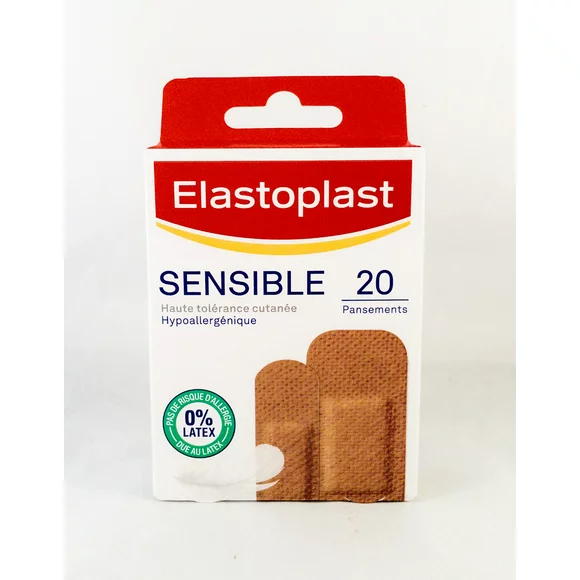 Elastoplast Sensitive Skin Bandages 20 Strips - Color Light Brown Wound Protection for Darker Skin Tones Minor Cuts and Scrapes Latex Free