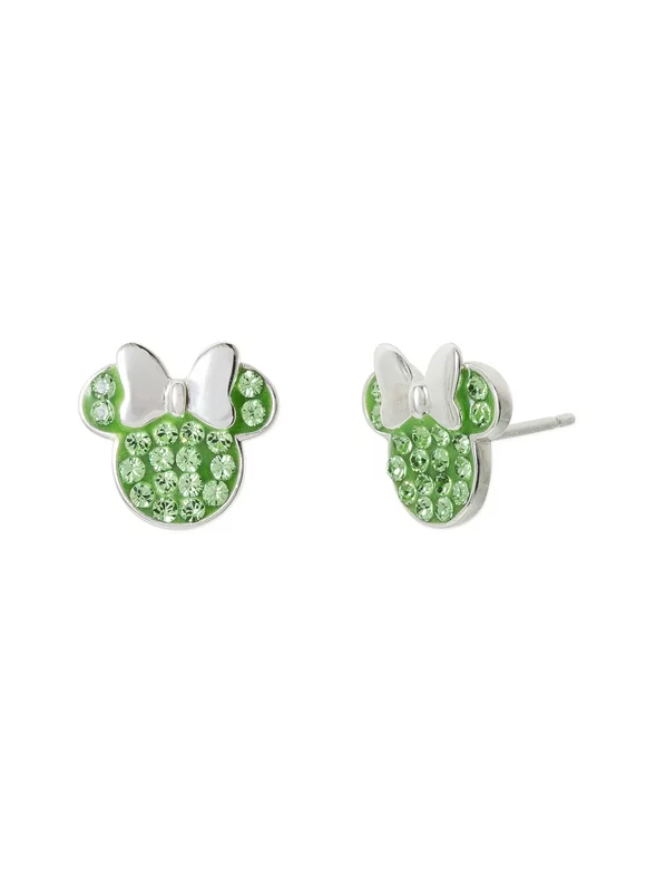 Disney Minnie Mouse Birthstone Sterling Silver Crystal Stud Earrings-More Colors