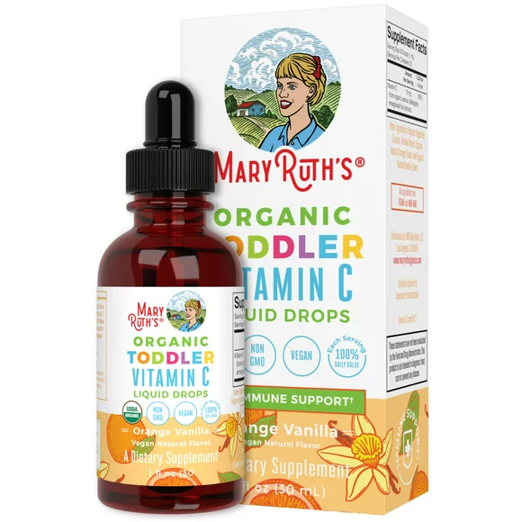 Vitamin C Supplement for Toddlers by MaryRuth's | USDA Organic Vitamin C Liquid Drops for Kids Ages 1-3 | Vitamin for Immune Support & Overall Health | Vegan | Non-GMO | Gluten Free | 1 Fl Oz