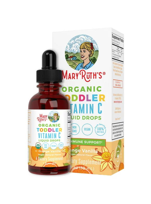 Vitamin C Supplement for Toddlers by MaryRuth's | USDA Organic Vitamin C Liquid Drops for Kids Ages 1-3 | Vitamin for Immune Support & Overall Health | Vegan | Non-GMO | Gluten Free | 1 Fl Oz