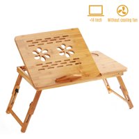 moobody Foldable Bamboo Laptop Desk Stand Breakfast Serving Bed Tray Table Height Adjustable with 4 Angles Tilting Top Drawer for Reading Writing Working Eating