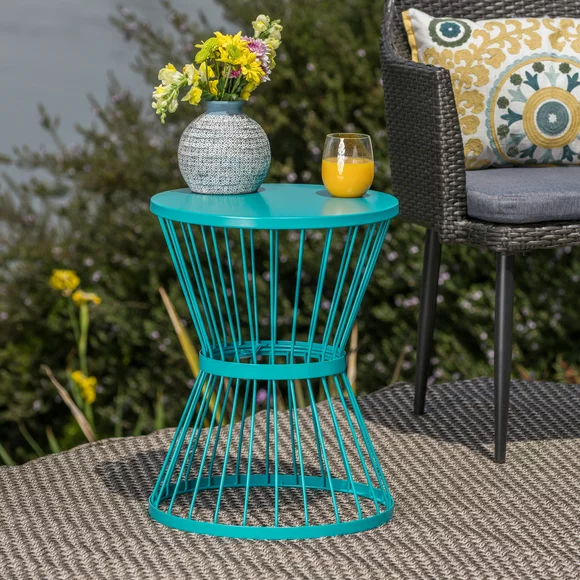 Anthony Outdoor 16 Inch Iron Side Table, Matte Teal