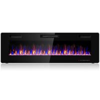 Costway 60'' Electric Fireplace Recessed Ultra Thin Wall Mounted Heater Multicolor Flame