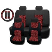 Supreme Mesh Safari Accent Seat Covers Red Zebra Thick Padded Comfort - Front & Rear Steering Wheel Seat Belt Covers