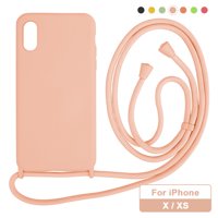 Liquid Silicone Cell Phone Cases Shockproof Solid Color Mobile Phone Soft Protective Back Shell with Round Lanyard Shoulder Cord for iPhone X/XS 5.8 inch