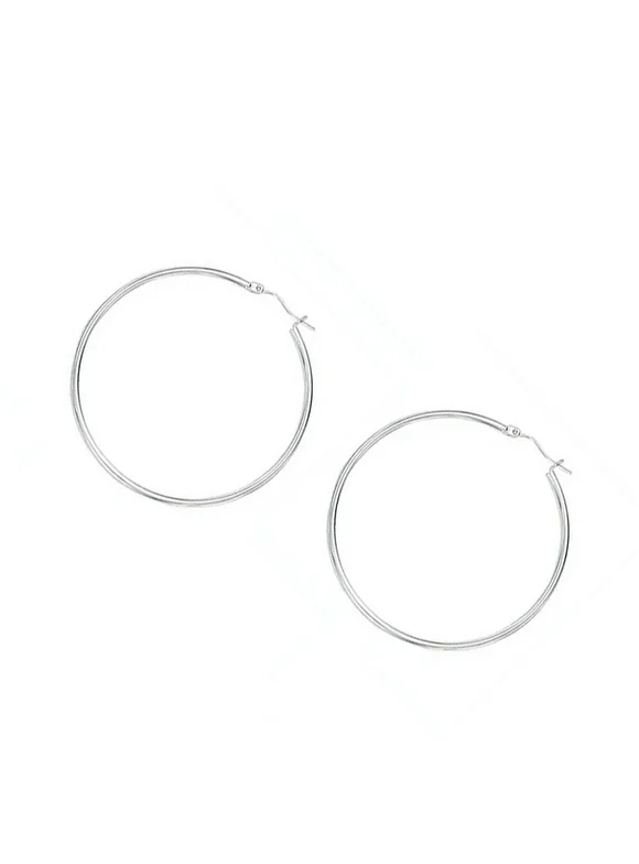 14k White Gold Hoop Earrings - 2x40mm, (3/32" x 1 9/16 Inches)