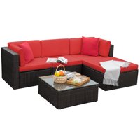 Walnew 5 Pieces Outdoor Patio Sectional Sofa Sets All-Weather PE Rattan Conversation Sets With Glass Table, Red