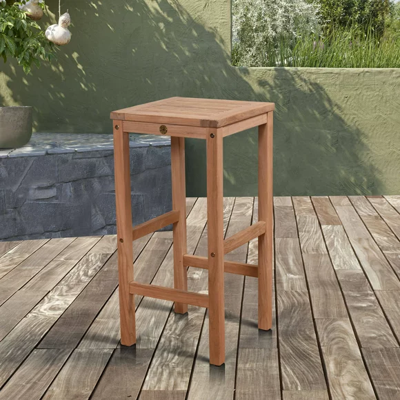 Amazonia Texas Solid Teak Wood Barstool. Ideal For Patio, Brown