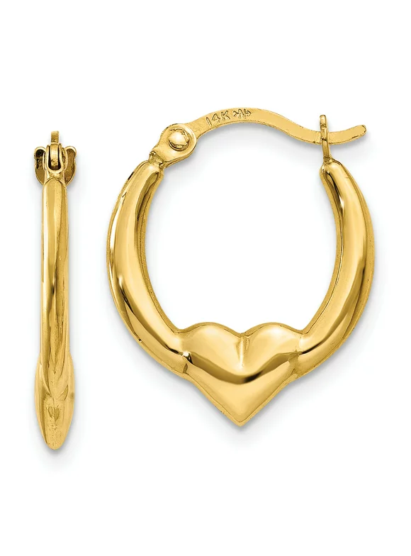 Carat in Karats 10K Yellow Gold Heart Hoop Earrings (0.62 Inch x 0.51 Inch)