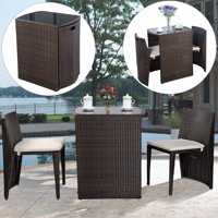Costway Wicker 3-Piece Small Space Outdoor Bistro Set with Cushions, Brown