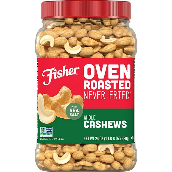 Fisher Snack Oven Roasted Never Fried Whole Cashews, 24 Ounces