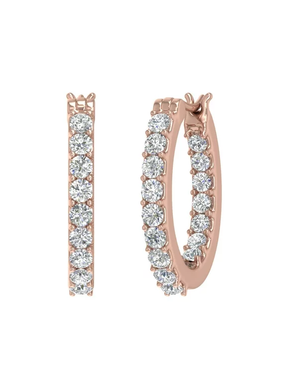 1 Carat Prong Set Diamond Inside-out Hoop Earrings in 10K Rose Gold