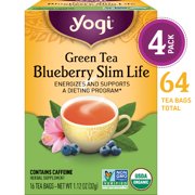 Yogi Tea, Green Tea Bags, Green Tea Blueberry Slim Life Tea, Energizes and Supports a Dieting Program, 16 Ct Tea Bags, Pack of 4