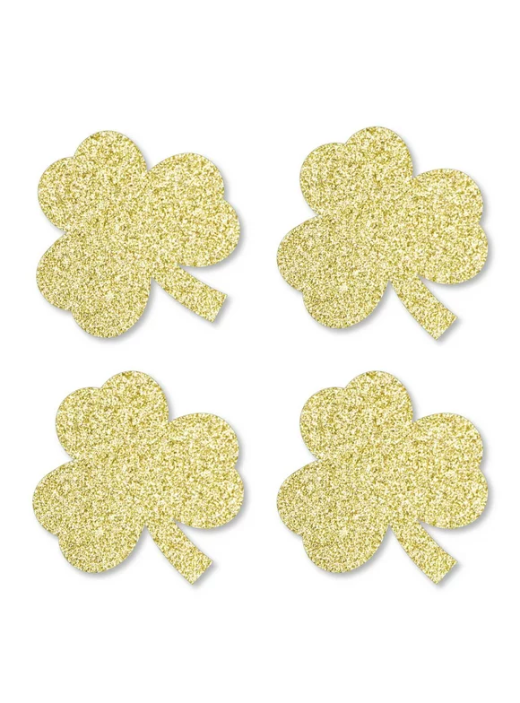 Big Dot of Happiness Gold Glitter Shamrocks - No-Mess Real Gold Glitter Cut-Outs - St. Patrick's Day Party Confetti - Set of 24